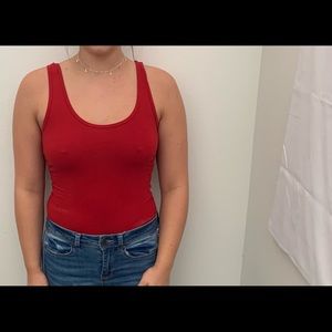 Red tank top bodysuit